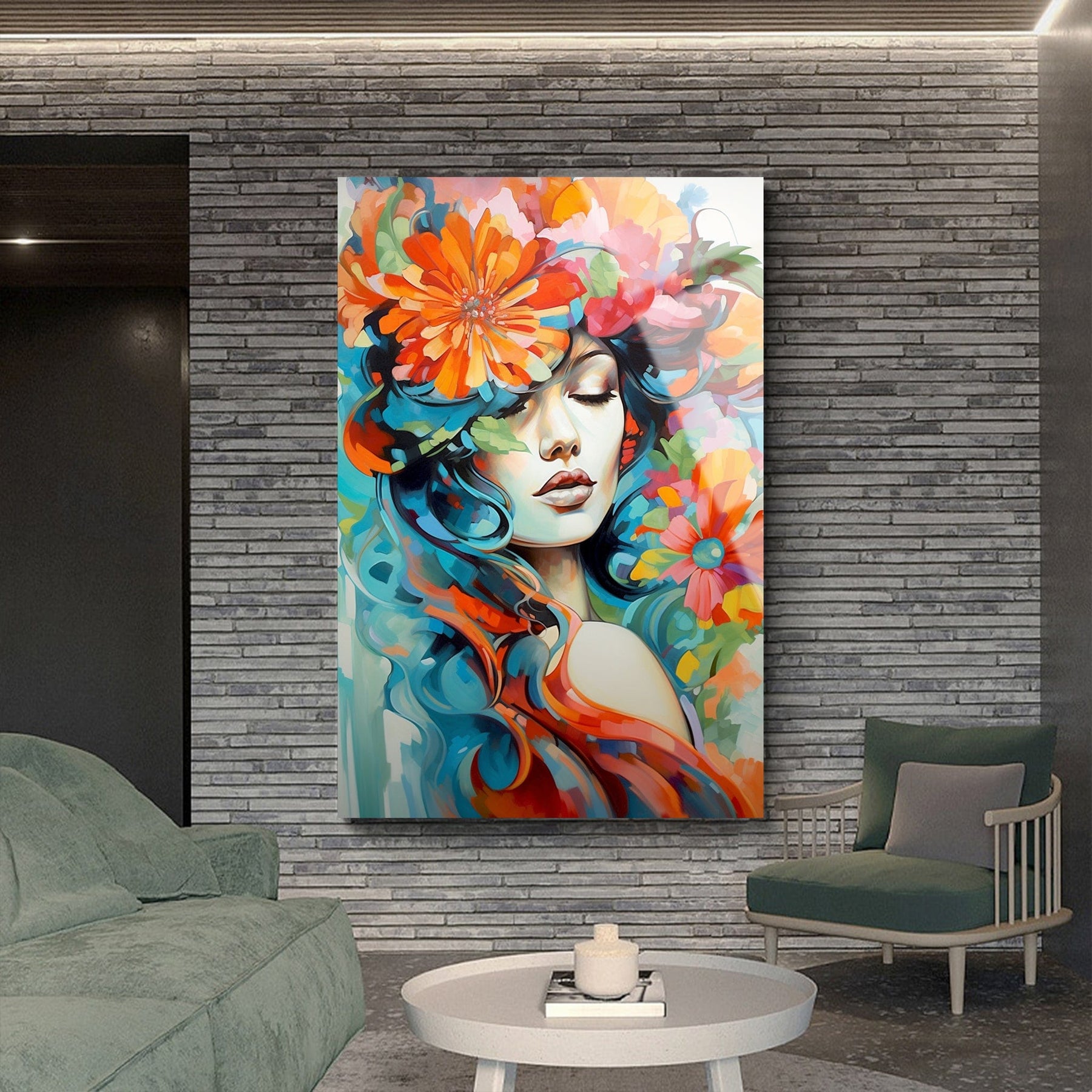 Afroamerikanische Leinwand Wandbild 40x60 Cm – Weiße Blume Auf Schwarzem Frauenkopf, Abstrakte Kunst, Wanddekor