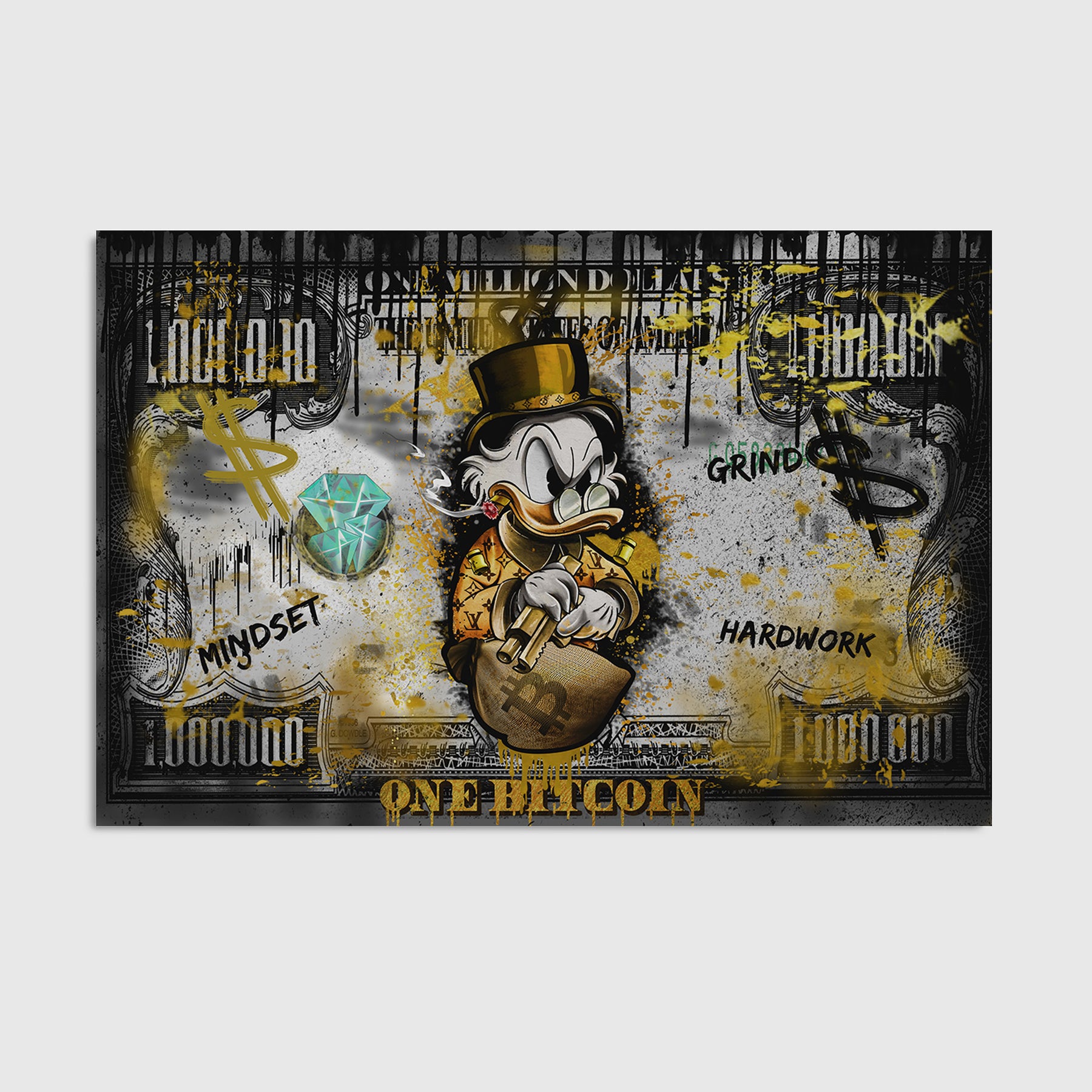 One Bitcoin - Angry Duck with a Gun - Comic Pop Art Mural