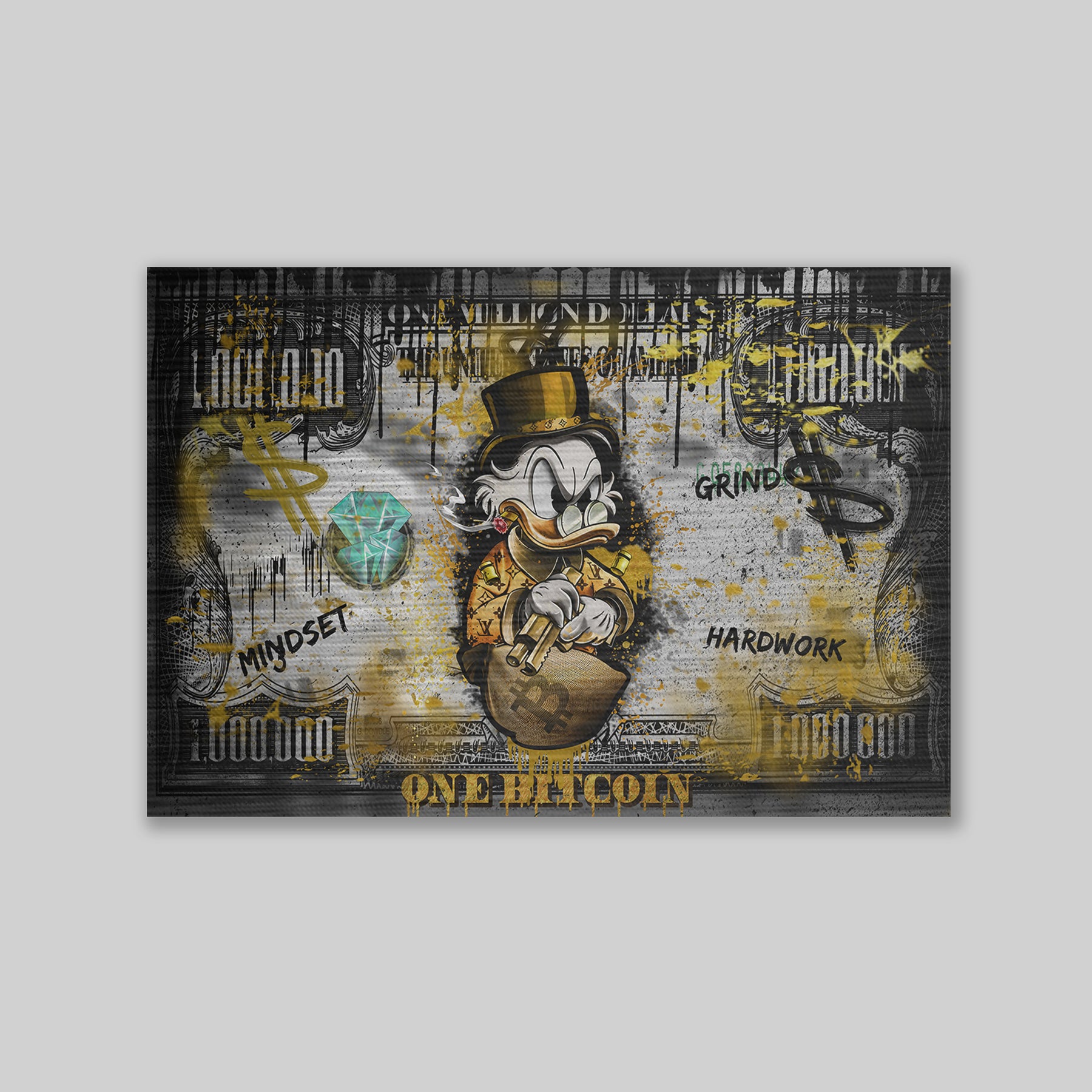 One Bitcoin - Angry Duck with a Gun - Comic Pop Art Mural