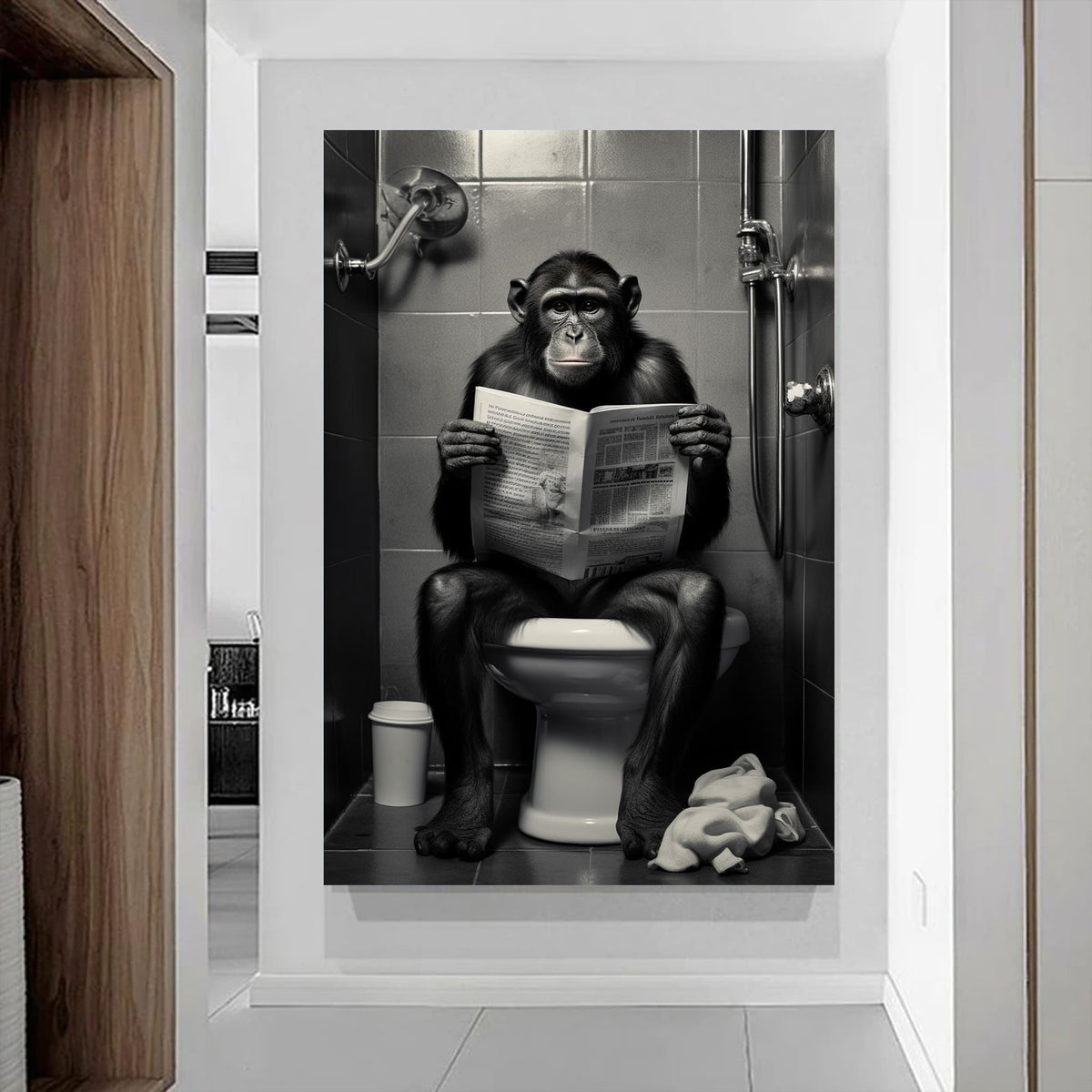 Affiche Toile Humour Singe Des Toilettes - Décoration Murale 40x60 Cm Pour Salon, Cadeau Décalé